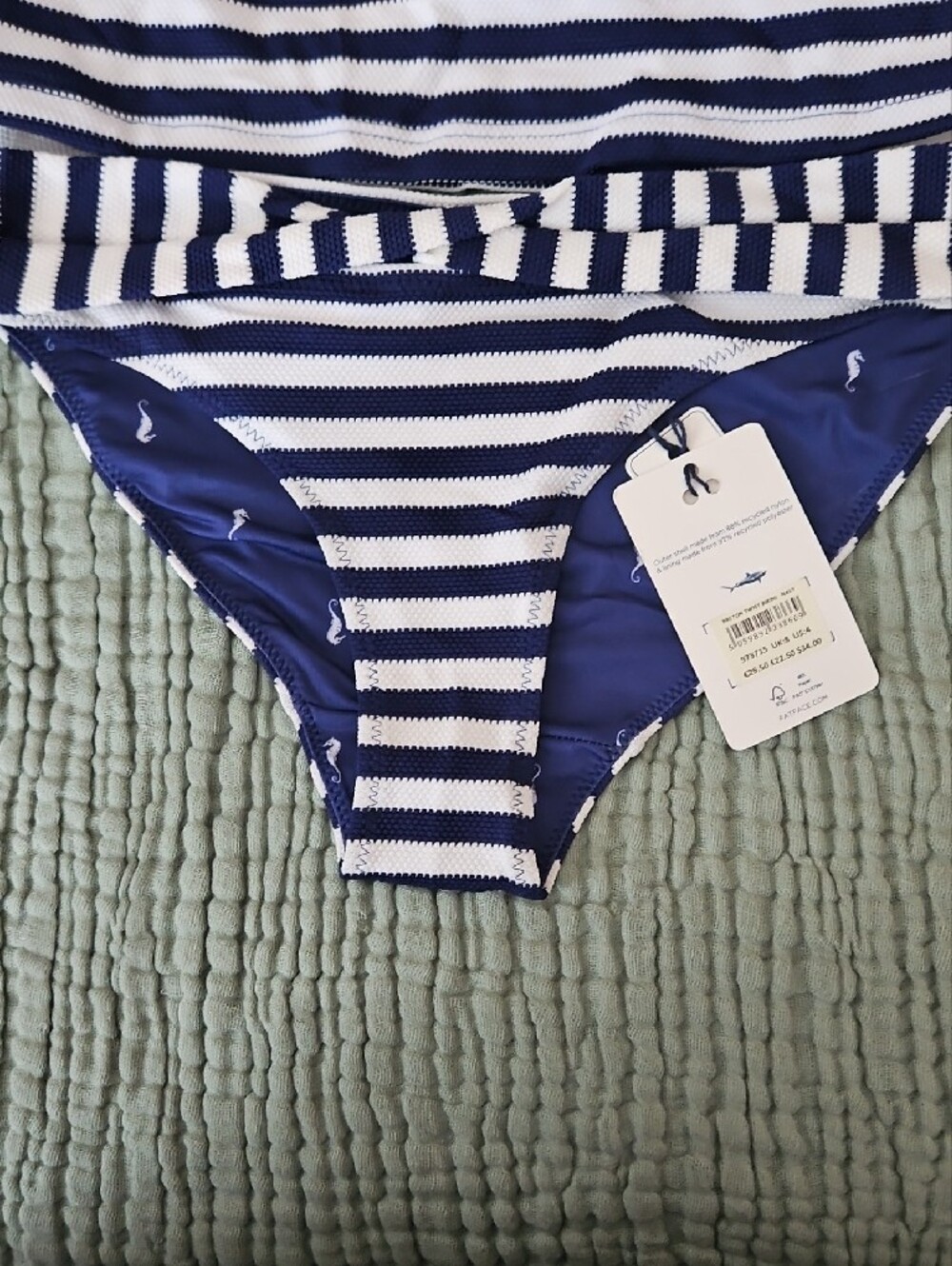 Fat Face Navy and White Striped Bandeau Tankini Set - Picture 2 of 5
